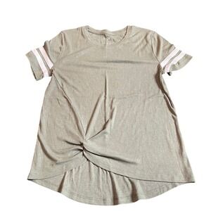 SO Olive Green Ribbed Twist Front Tunic Tee Shirt Top Medium